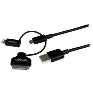 Lightning Or 30-pin Dock Or Micro-USB To USB Cable -1m Black